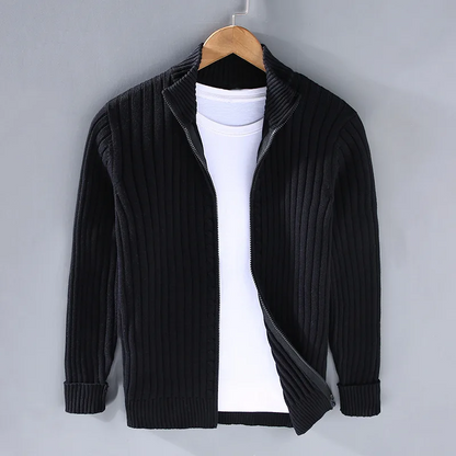 Men's Open Front Cardigan Ribbed Knit Beige