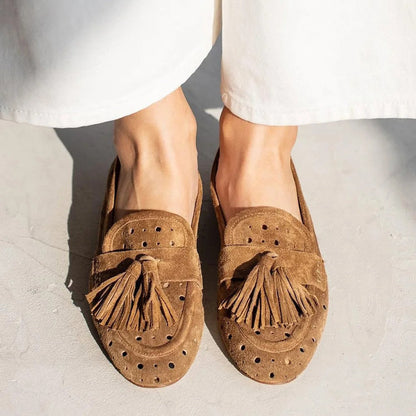 Women's Perforated Tassel Loafers - VibreMode