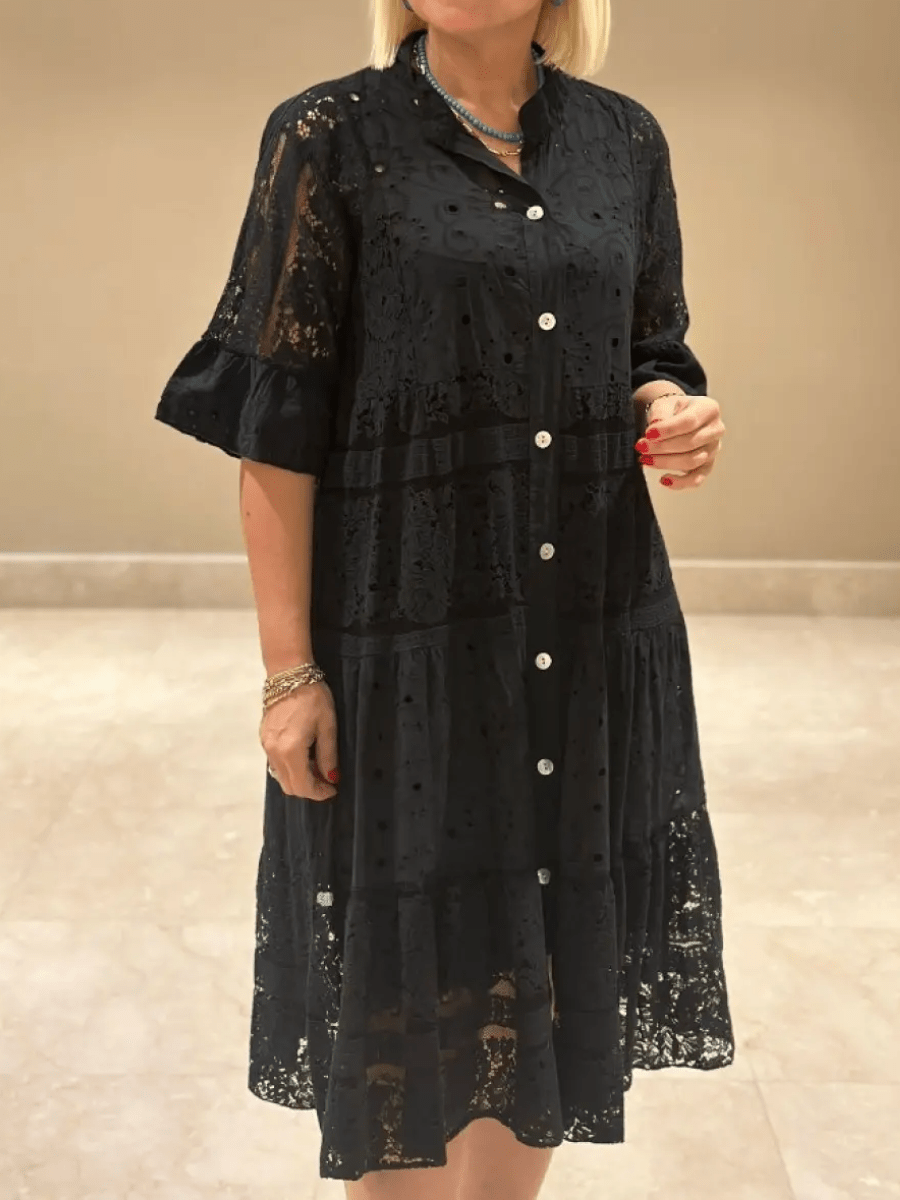 Women's Casual Midi Dress Short Sleeves Button Front