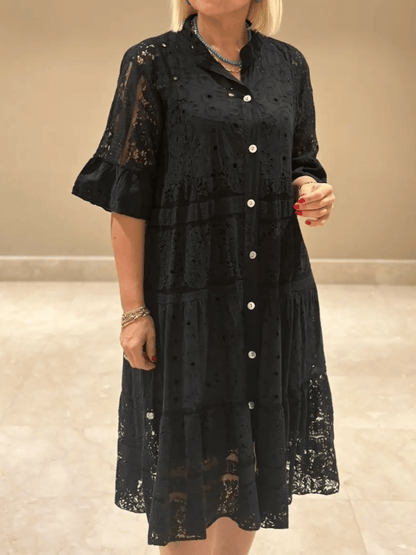 Women's Casual Midi Dress Short Sleeves Button Front