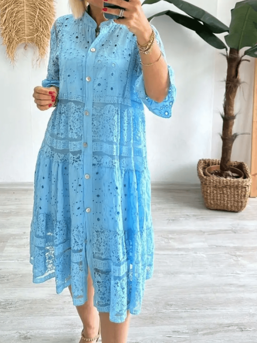 Women's Casual Midi Dress Short Sleeves Button Front