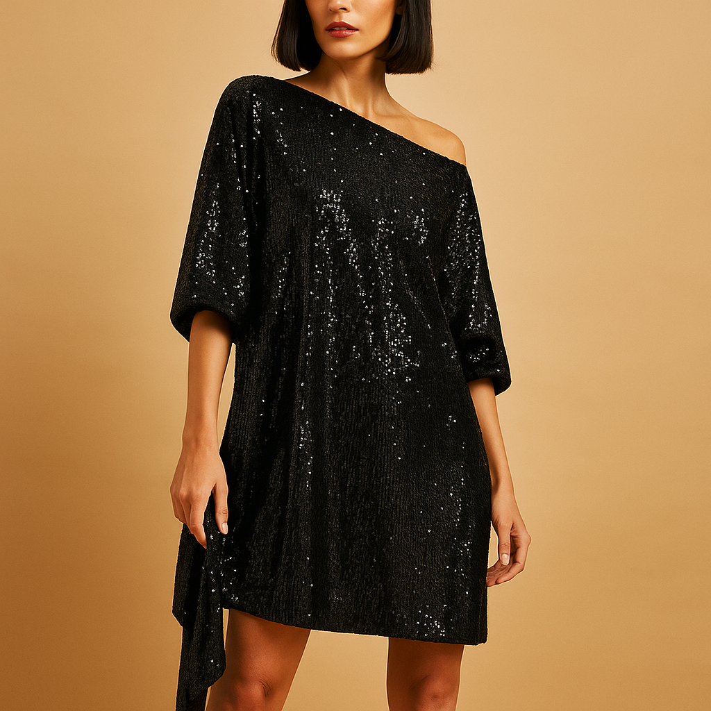 Women’s sequin party dress with a flattering fit and elegant ruffles, perfect for galas, parties, and special evening occasions.