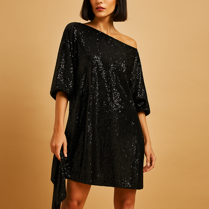 Women’s sequin party dress with a flattering fit and elegant ruffles, perfect for galas, parties, and special evening occasions.