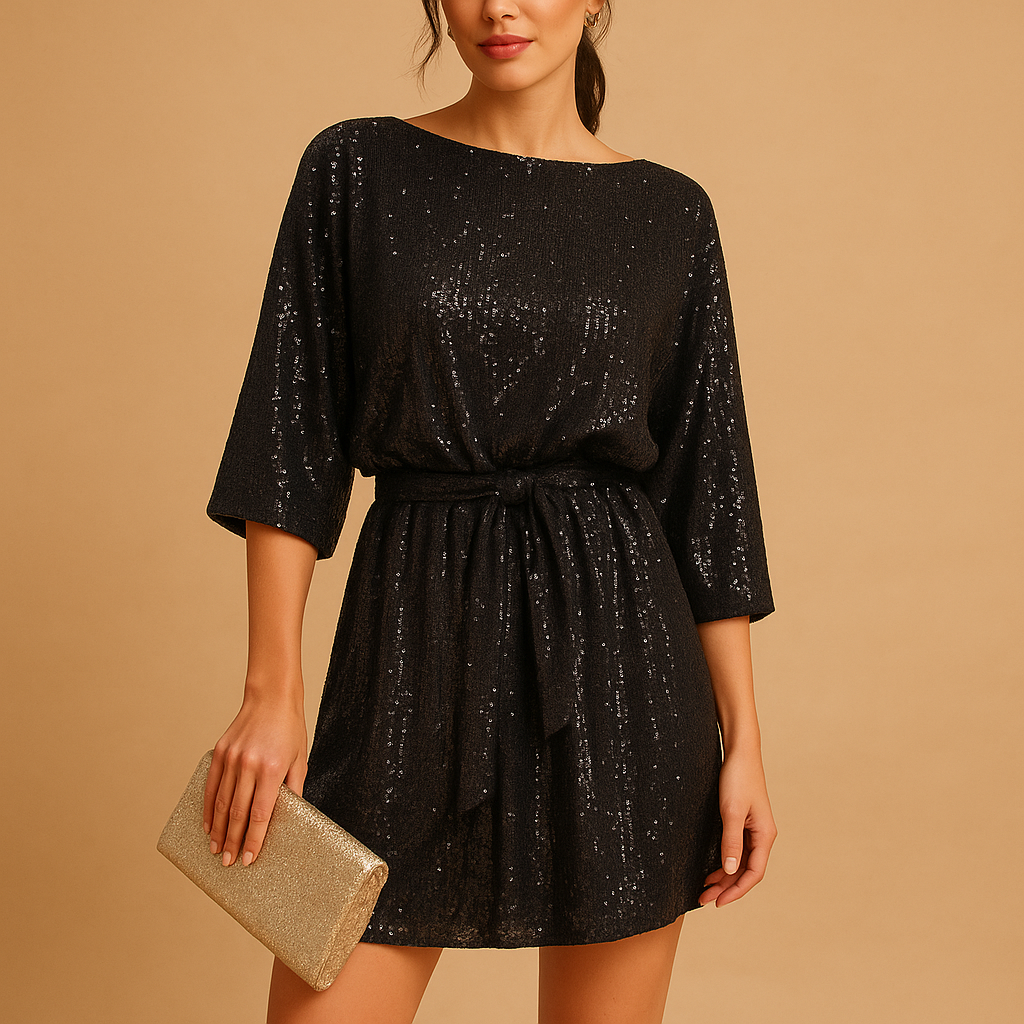 Glittery Ruffle Evening Dress for Ladies - VibreMode