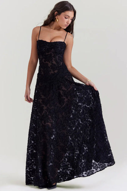 Women's Maxi Dress Fitted Bodice Flared Hem