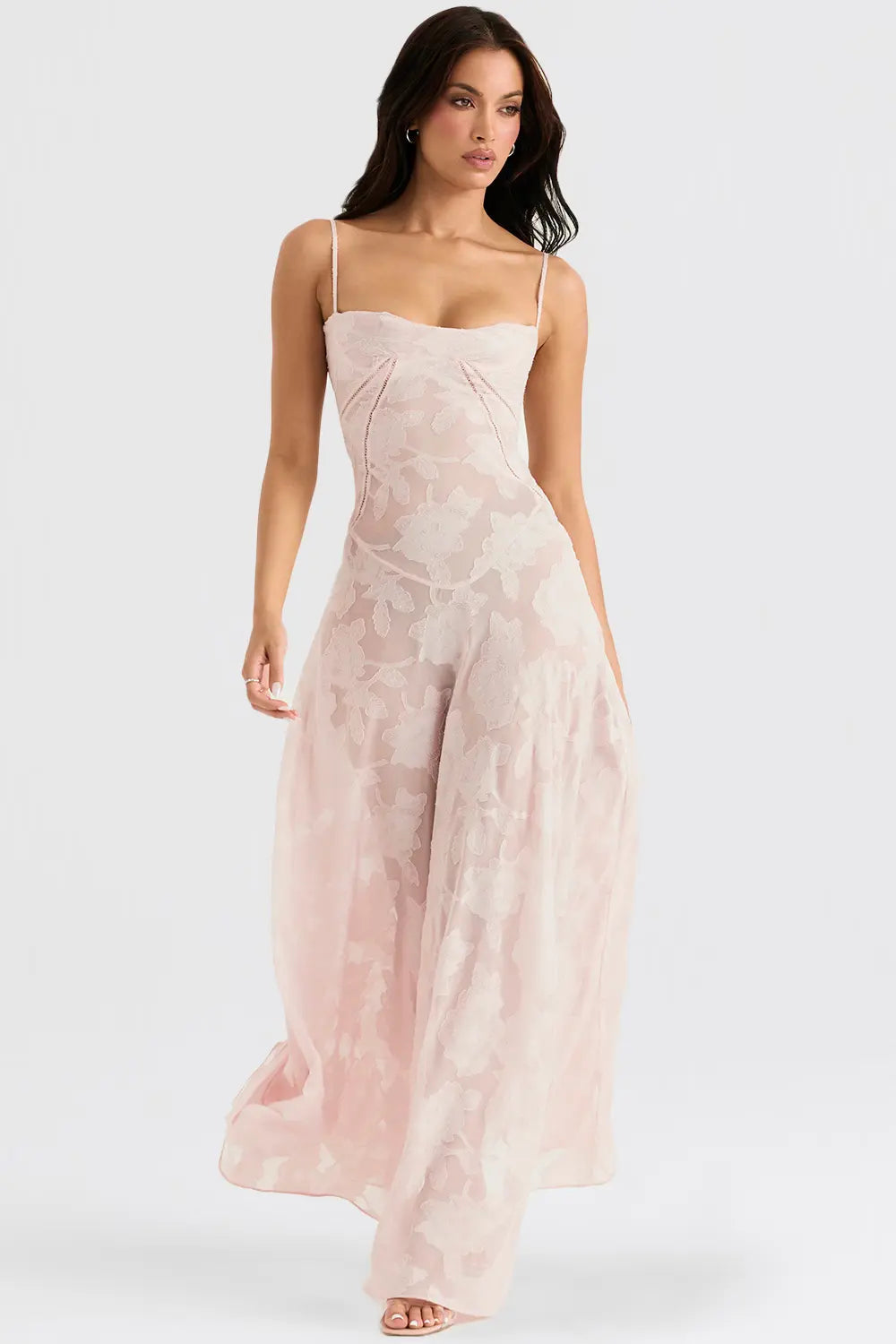 Women's Maxi Dress Fitted Bodice Flared Hem