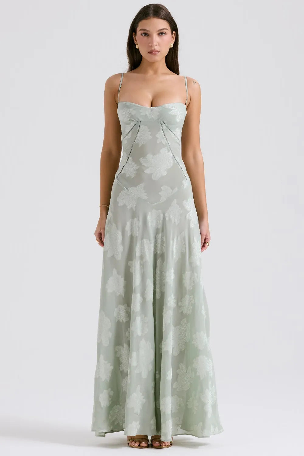 Women's Maxi Dress Fitted Bodice Flared Hem