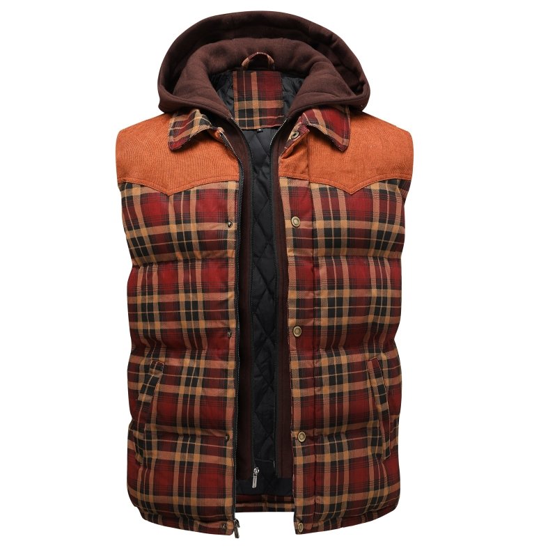 Image of Seth | Men's Hooded Plaid Vest