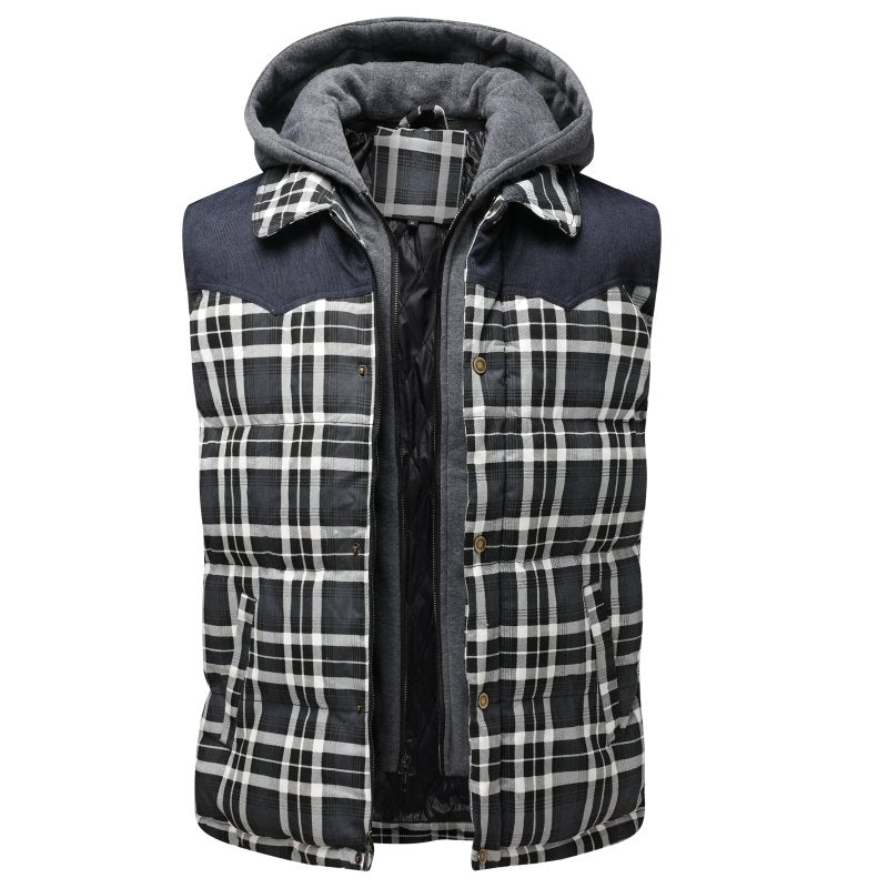 Men's Plaid Hooded Vest - VibreMode