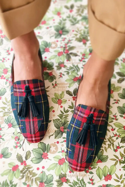 Women's Tartan Tassel Loafers - VibreMode
