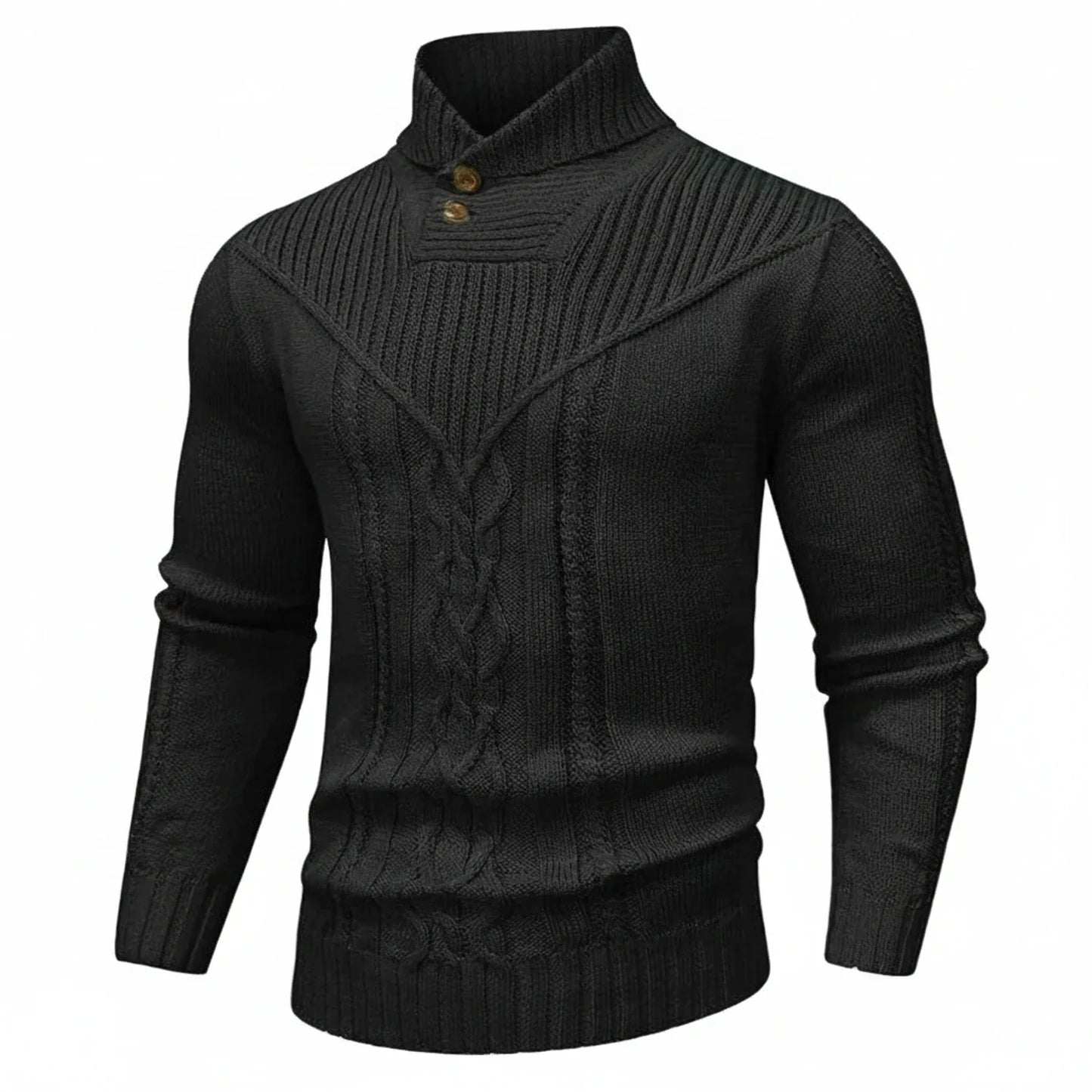 Men's Cable Knit Sweater Shawl Collar