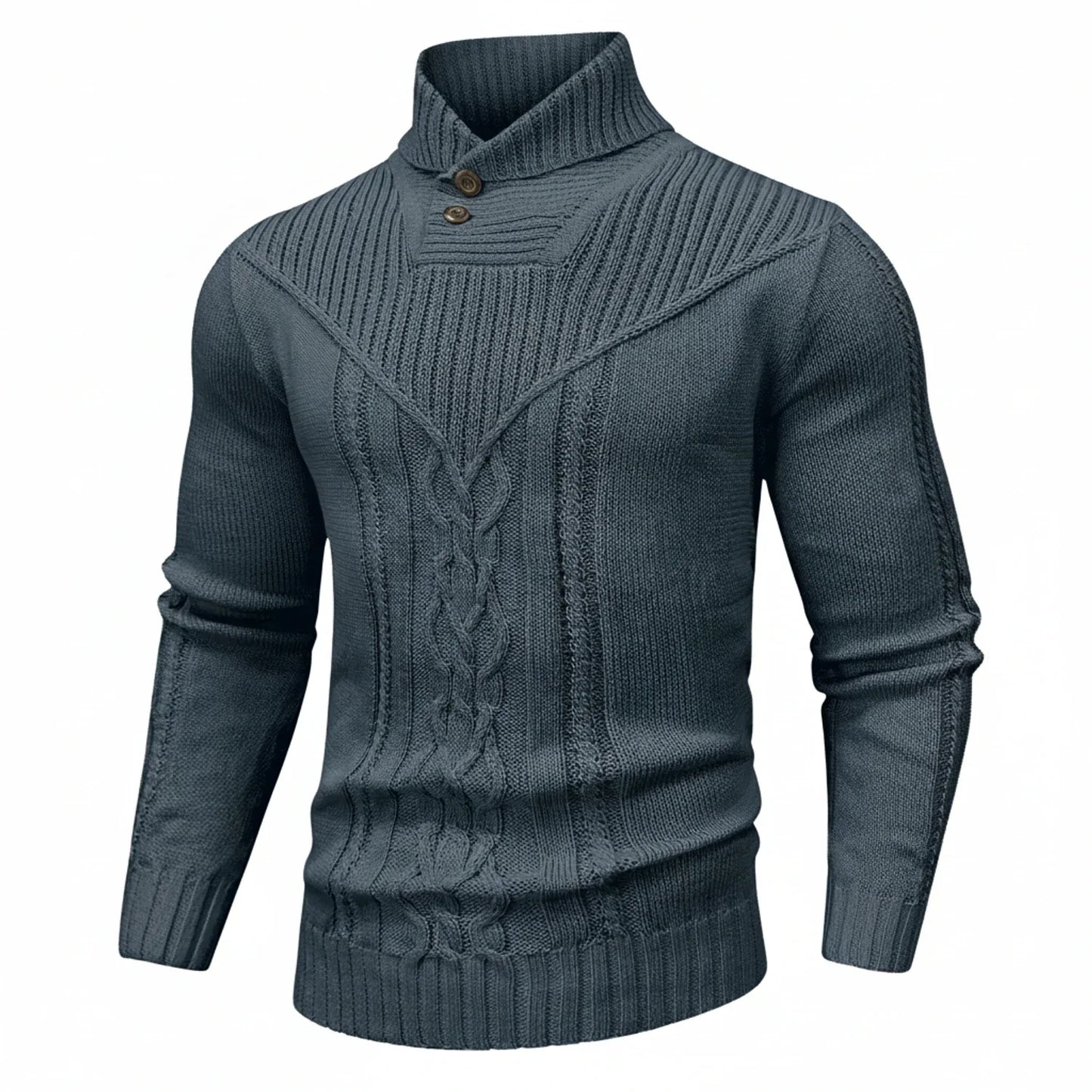 Men's Cable Knit Sweater Shawl Collar - VibreMode