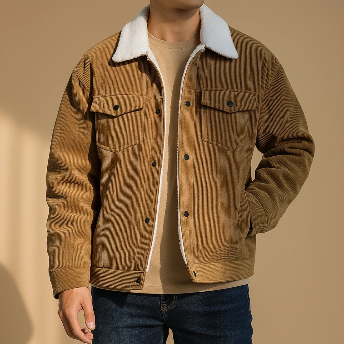 Men's Corduroy Jacket Sherpa Collar - VibreMode