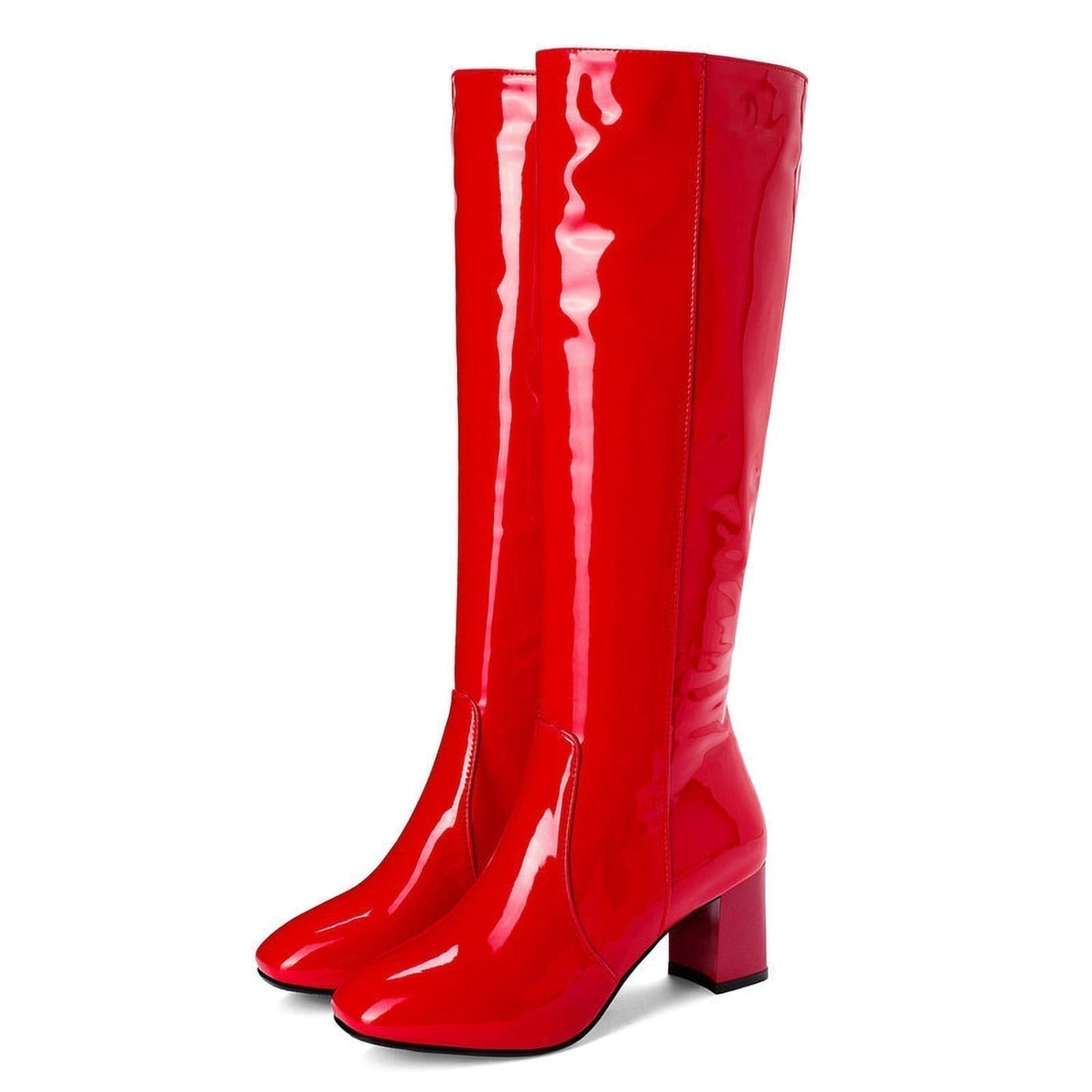 Women's Knee High Boots Shiny Block Heel