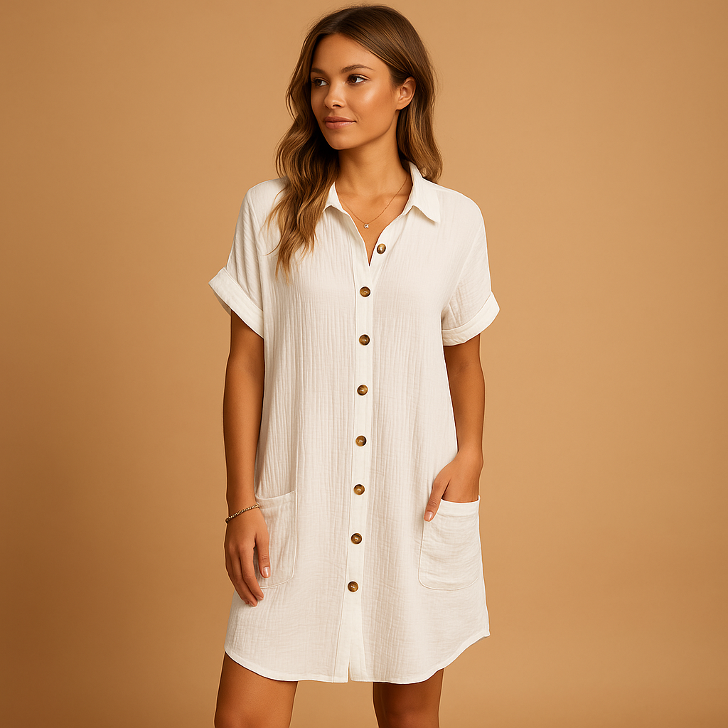 Shirt style midi dress for women with button front, breathable fit, and casual elegant design, perfect for summer outings and vacations.