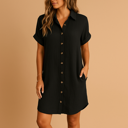 Shirt style midi dress for women with button front, breathable fit, and casual elegant design, perfect for summer outings and vacations.
