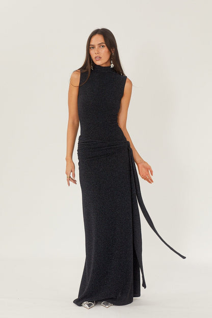 Women's Maxi Dress Metallic Ribbon Detail