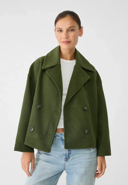 Women's Wool-Look Cropped Jacket Double-Breasted Box Fit