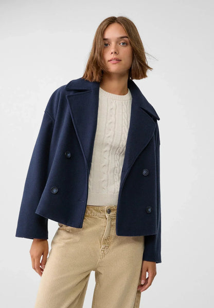 Women's Wool-Look Cropped Jacket Double-Breasted Box Fit