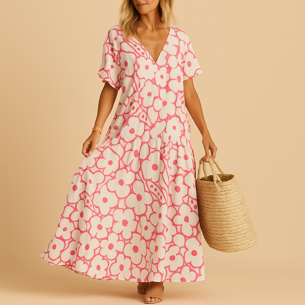 Short sleeve summer dress for women with a breathable lightweight fit, ideal for beach days, brunch, and casual summer outings.