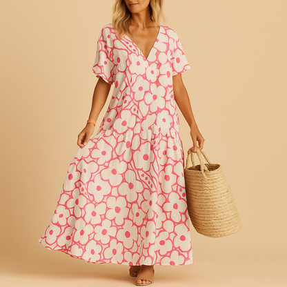 Short sleeve summer dress for women with a breathable lightweight fit, ideal for beach days, brunch, and casual summer outings.