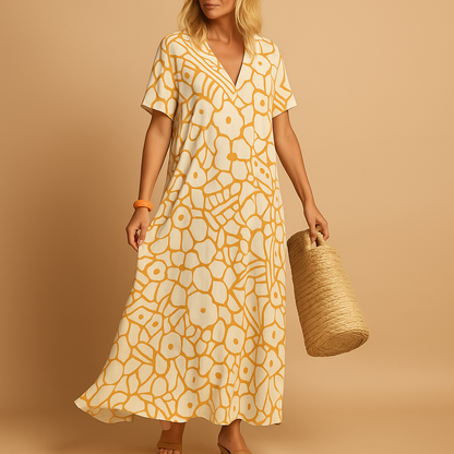 Short sleeve summer dress for women with a breathable lightweight fit, ideal for beach days, brunch, and casual summer outings.