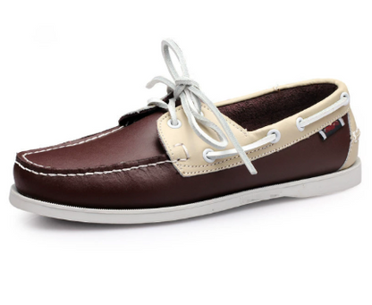 Men's Lace-Up Boat Shoes Leather Brown - VibreMode