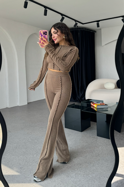 Women's Two Piece Long Sleeve Crop Set
