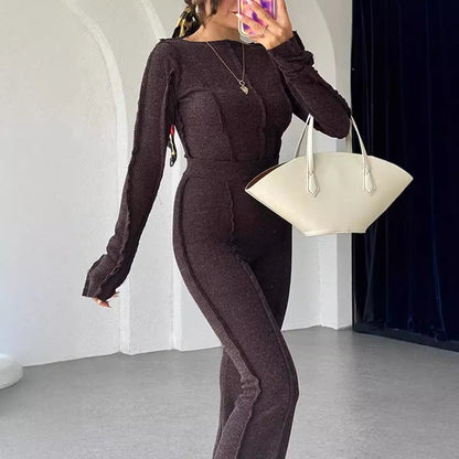 Women's Two Piece Long Sleeve Crop Set