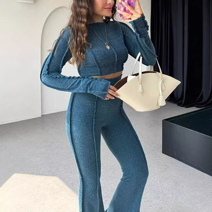 Women's Two Piece Long Sleeve Crop Set