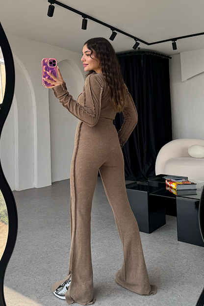 Women's Two Piece Long Sleeve Crop Set