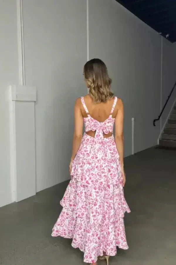 Women's Floral Maxi Dress Silver Tiered