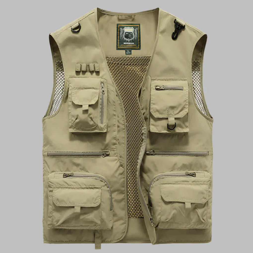 Men's Summer Vest Multi Pocket Cotton Beige