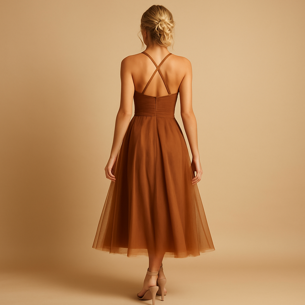Women’s sleeveless chiffon maxi dress with tulle overlay and flowing silhouette, perfect for weddings, formal events, and evening occasions.