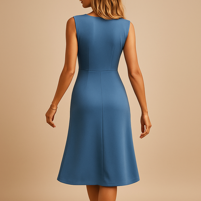 Sleeveless knee-length summer dress for women with lightweight breathable fabric and flattering fit, ideal for vacations, summer outings, and parties.