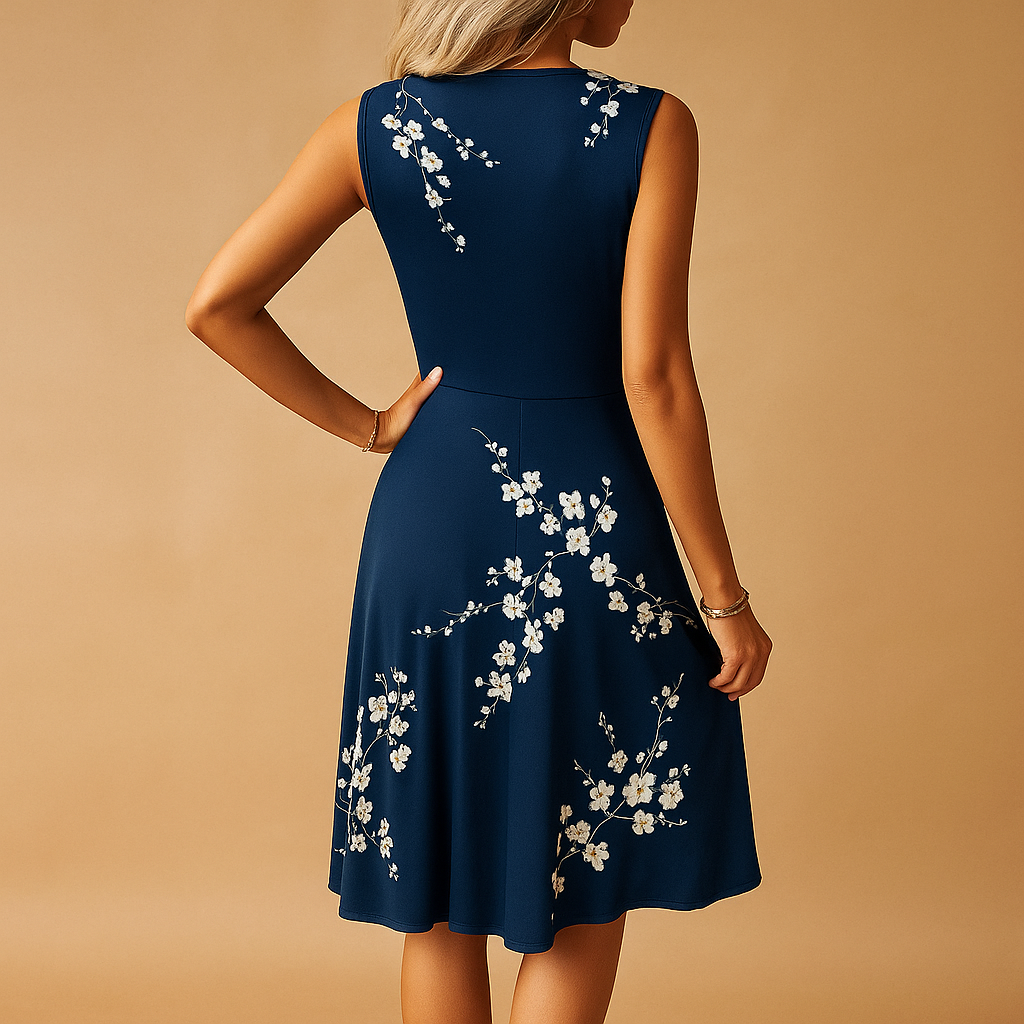 Sleeveless knee-length summer dress for women with lightweight breathable fabric and flattering fit, ideal for vacations, summer outings, and parties.
