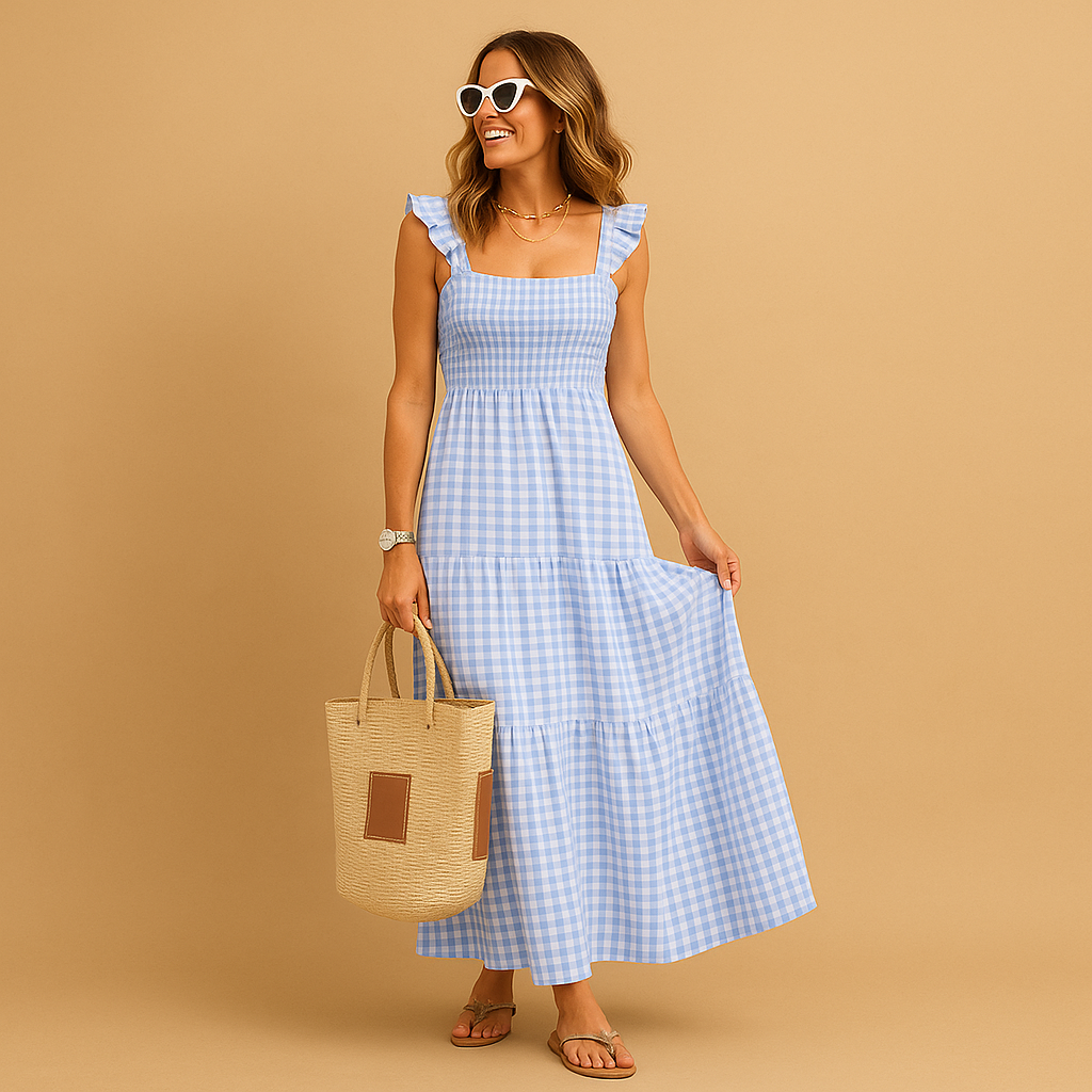 Women’s sleeveless long summer dress with a flowy fit, perfect for warm days, casual outings, and elegant evening occasions.