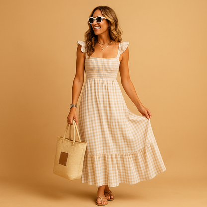 Sleeveless maxi summer dress for women with flowing silhouette and lightweight breathable fabric, ideal for casual days and summer parties.