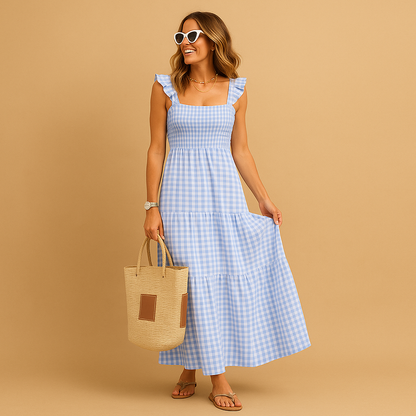 Sleeveless maxi summer dress for women with flowing silhouette and lightweight breathable fabric, ideal for casual days and summer parties.