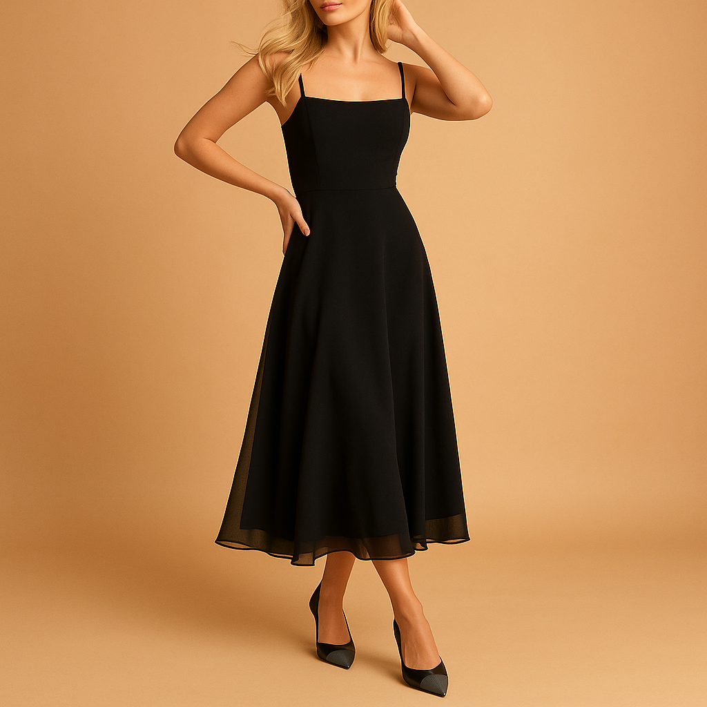 Women’s sleeveless solid color dress with minimalist design and flattering fit, ideal for brunches, formal events and casual outings.