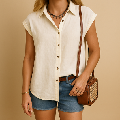 Women’s sleeveless summer shirt with an airy and comfortable fit, ideal for warm days, casual outfits, and versatile summer styling.