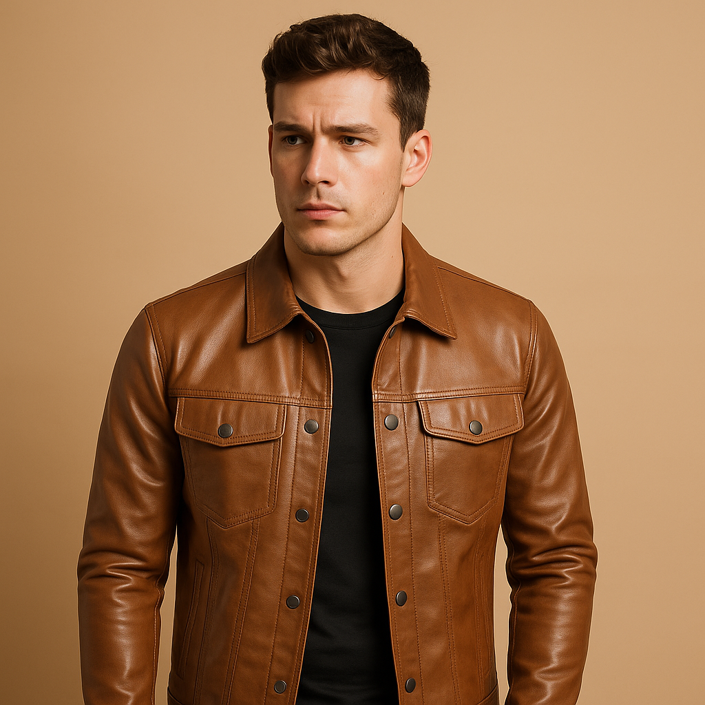 Men's Fitted Leather Biker Jacket - VibreMode