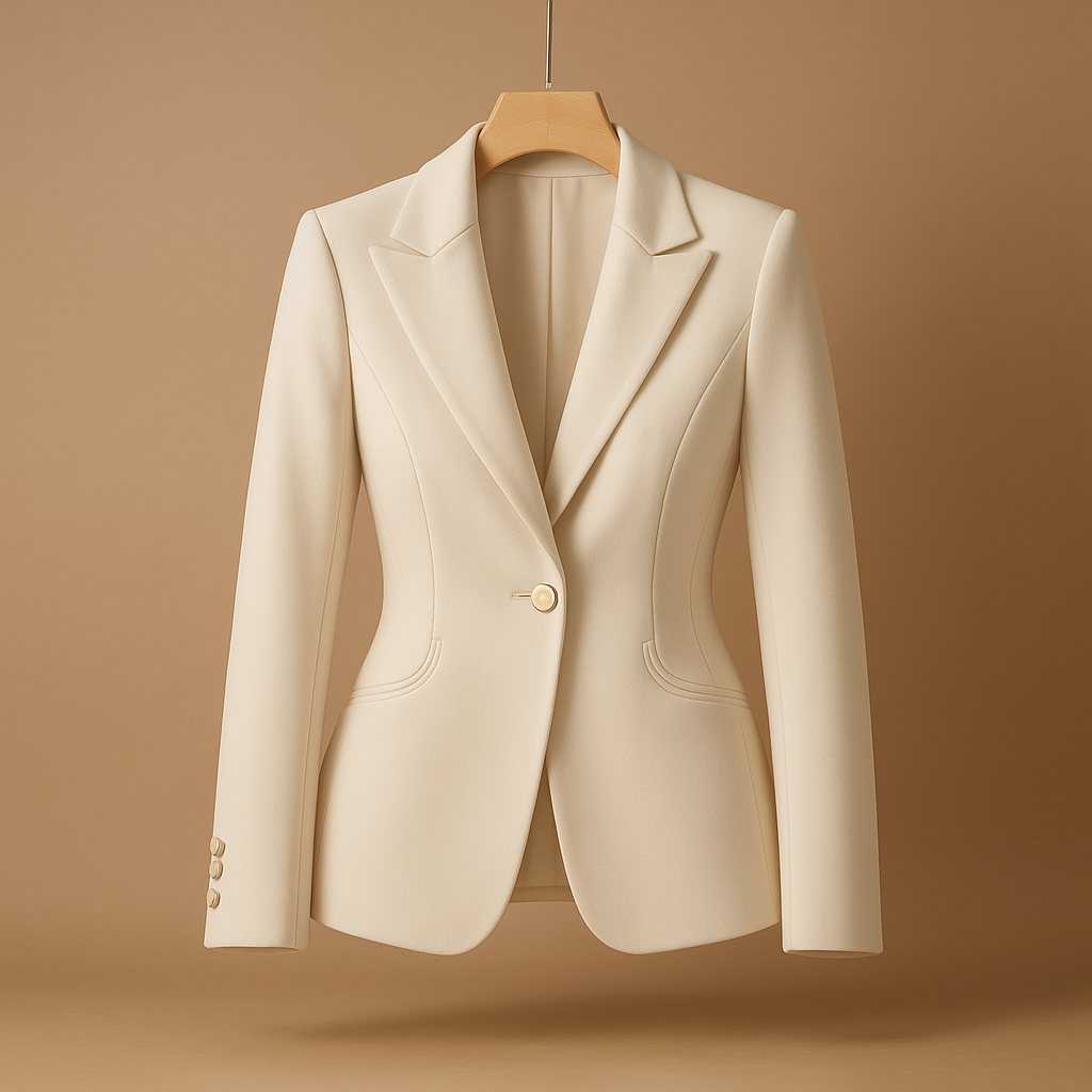 Slim fit women’s blazer with a lightweight design and classic lapel collar, ideal for casual outfits and year-round styling.