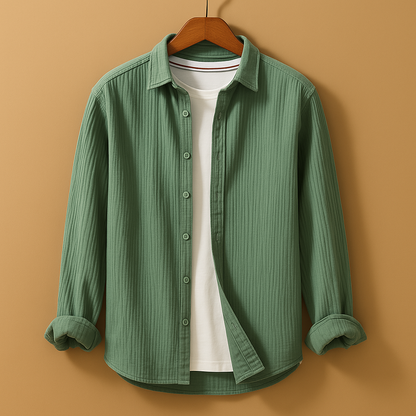 Slim fit button down dress shirt for men with a classic collar and comfortable tailored fit, ideal for office wear, casual outfits, and formal occasions.