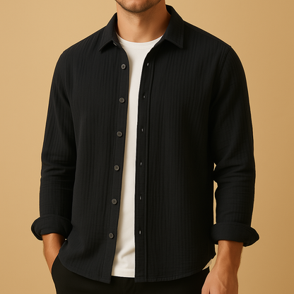 Slim fit button down dress shirt for men with a classic collar and comfortable tailored fit, ideal for office wear, casual outfits, and formal occasions.