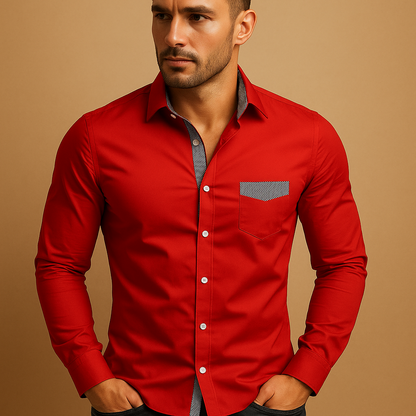 Slim fit casual button-up shirt for men with a classic collar and modern tailored look, ideal for work outfits, evening occasions, and everyday style.