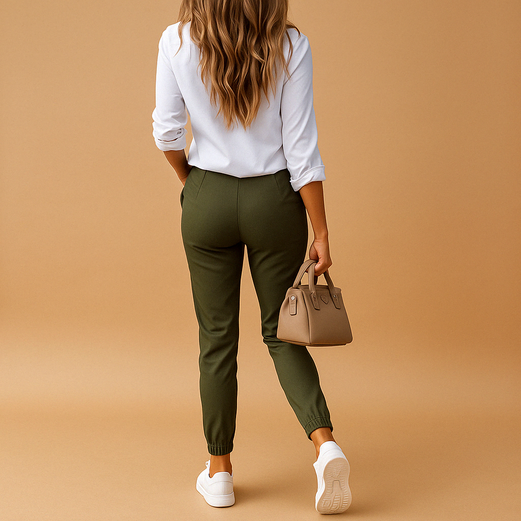 Women’s slim fit chino trousers with a tailored silhouette, suitable for office outfits, casual looks and modern everyday style.