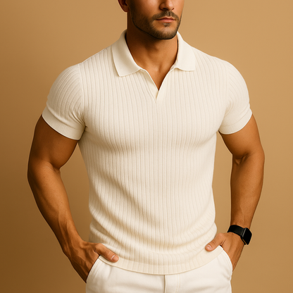 Fitted Mens V Neck Polo Shirt - VibreMode