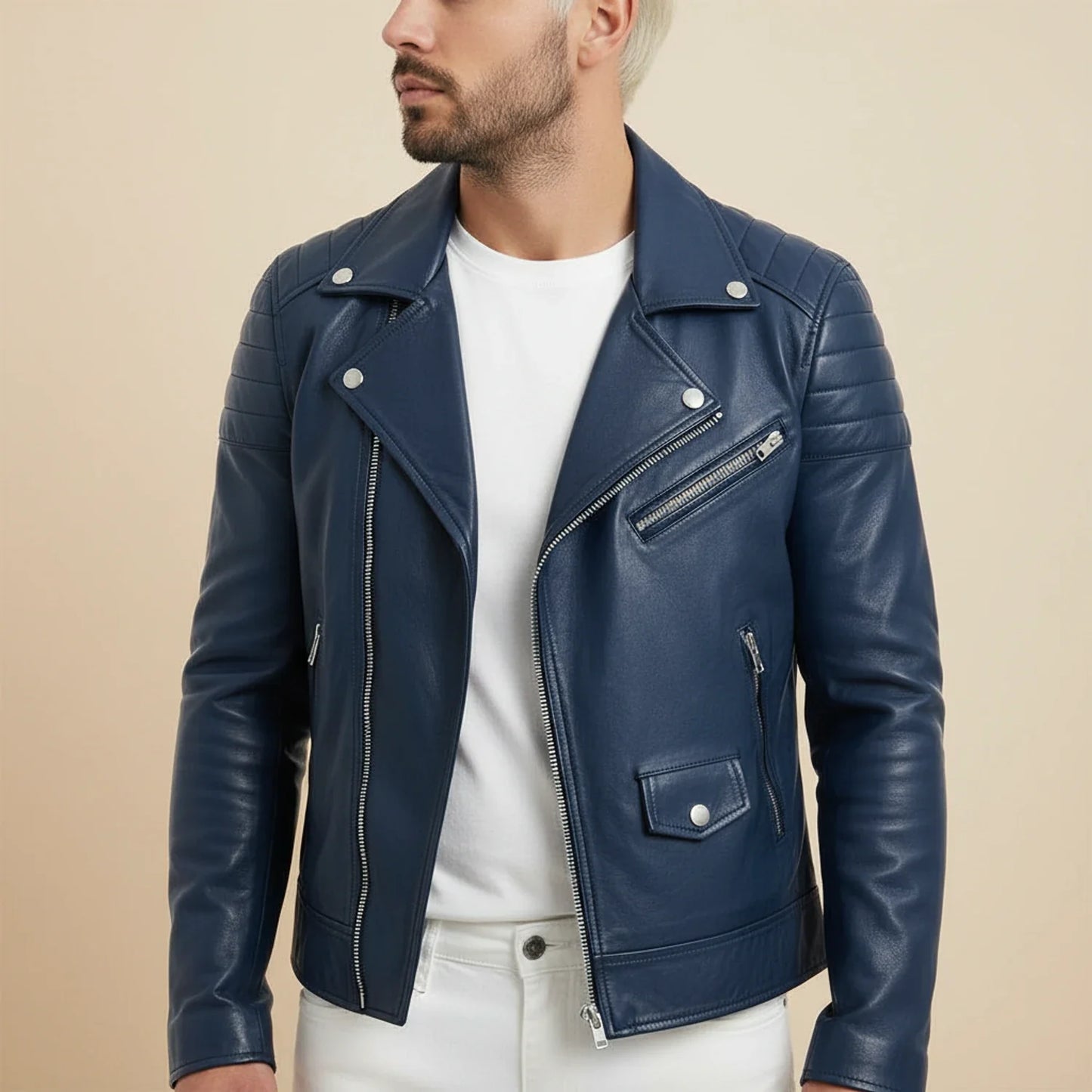 Men's Slim Fit Leather Biker Jacket - VibreMode