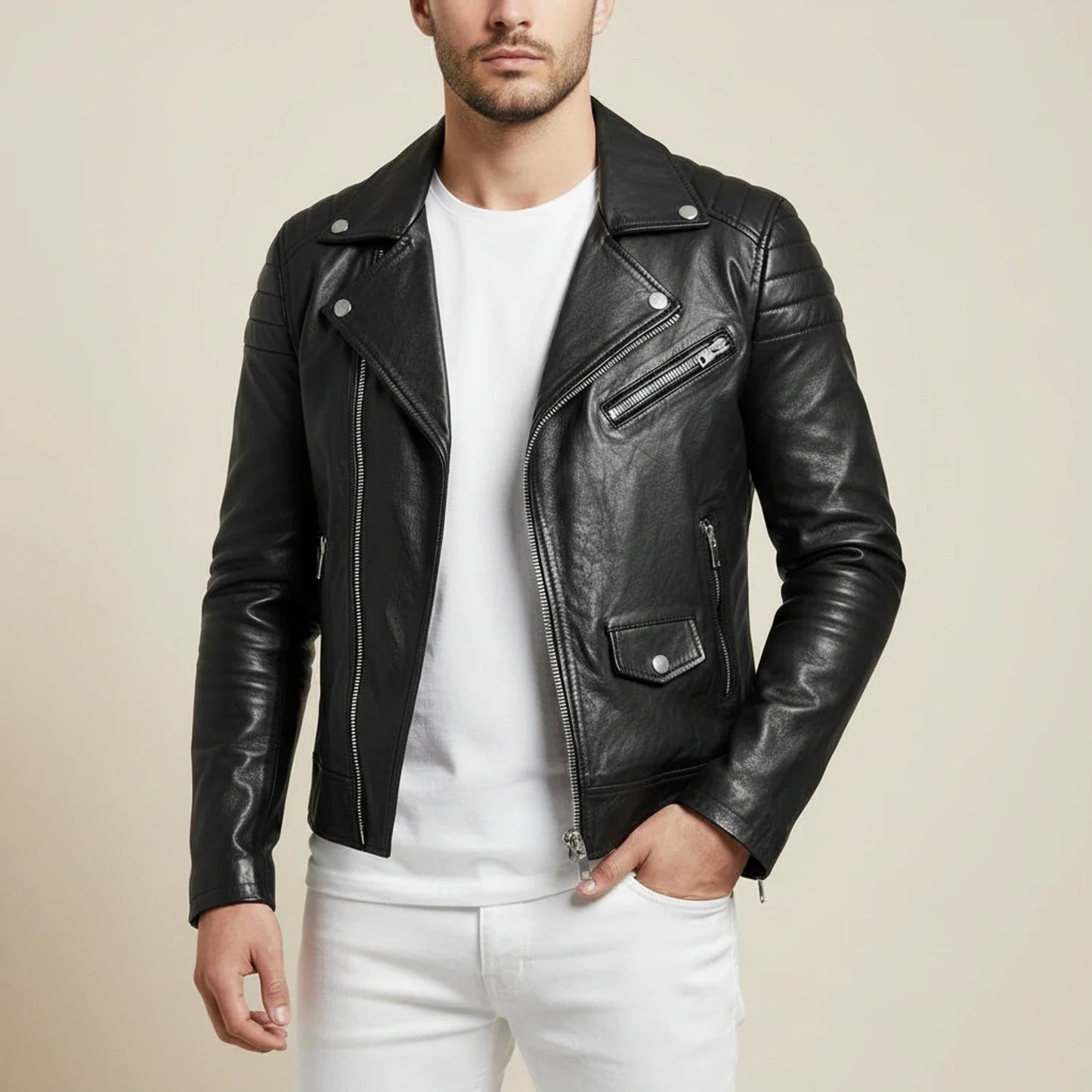 Men's Slim Fit Leather Biker Jacket